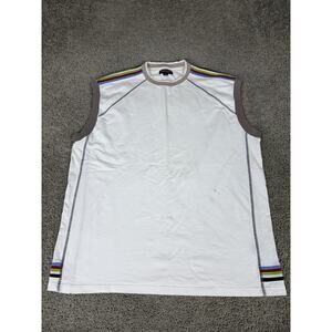 Koman Jeans Shirt Mens 2XL White Sleeveless Stripe Tank Top Casual Cotton